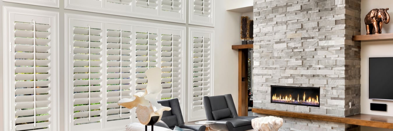 Plantation shutters in a living room